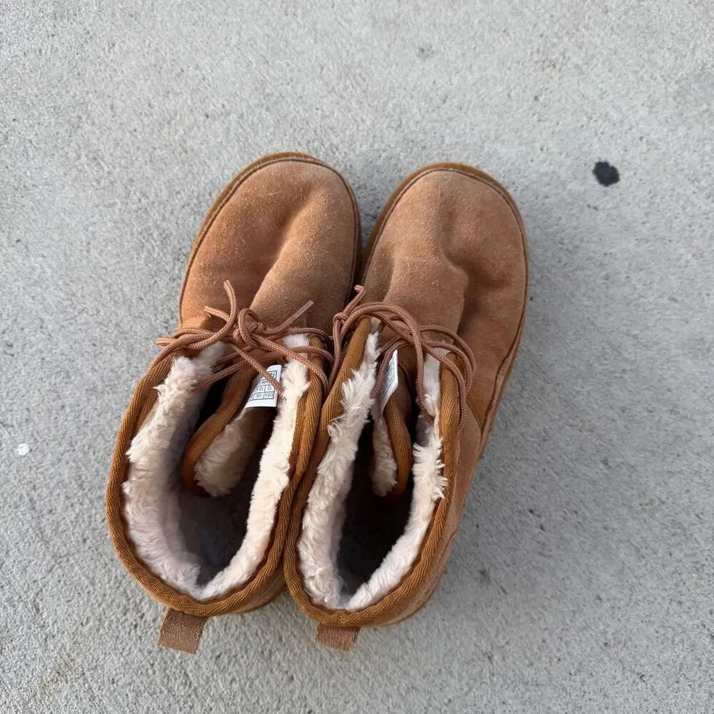 UGG Suede Boots Sherpa Lined Lace Up Size 9 Mens